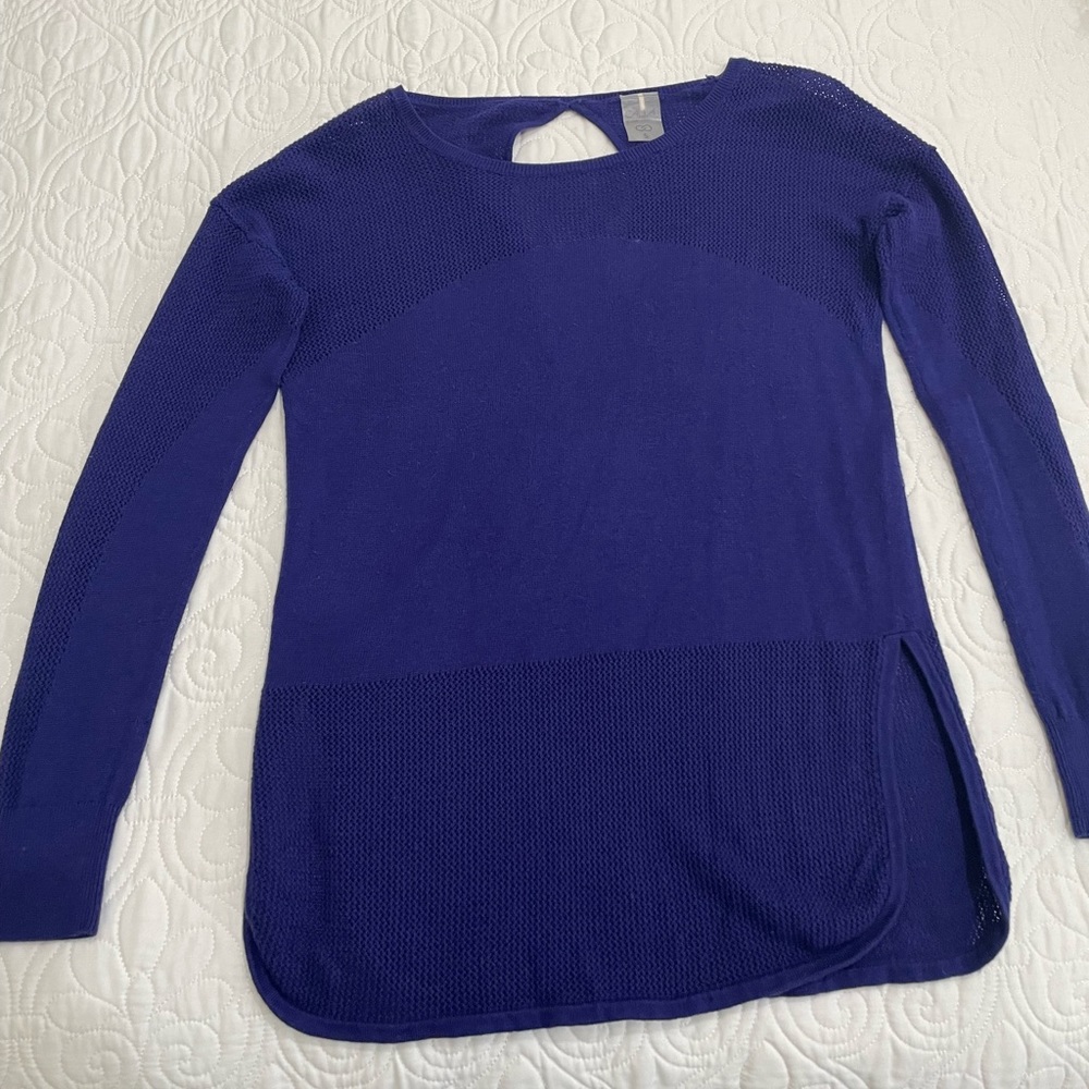 Sweater by Calia by Carrie Underwood. Beautiful purple color/cutout in back.